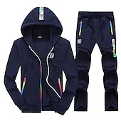 cheap Basic Tracksuits-Men&#039;s Tracksuit Sweatsuit Jogging Suits Black Blue Light Grey Hooded Letter Zipper Pocket 2 Piece Sports Streetwear Streetwear Cool Casual Spring &amp;  Fall Clothing Apparel Hoodies Sweatshirts
