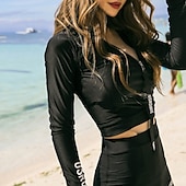 cheap Rash Guards-Women&#039;s 2 Piece Rash Guard UPF50+ Tankini Swimsuit Long Sleeve Bathing Suit UV Sun Protection Breathable Stretchy Front Zip Swimwear - Swimming Surfing Water Sports Patchwork Summer