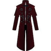 cheap Outerwear-Vintage Gothic Medieval Coat Masquerade Outerwear Prince Vampire Plague Doctor Solid Colored Fancy Dress Men&#039;s Fantasy Royal Steampunk Halloween Carnival Masquerade Party Adults&#039; Coat