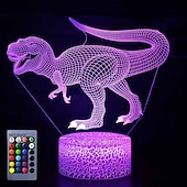 Недорогие 3D ночники-динозавр игрушки ночник - 3d ночник с тремя узорами&amp;amp;усилитель; дистанционное управление&amp;amp;усилитель; smart touch16 цвета меняются затемняемые подарки на день рождения для 2 3 4 5 6 7 8 лет