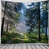billige Skogteppe-stor veggteppe kunst dekor teppe gardin hengende hjem soverom stue dekorasjon tåkete skog billedvev veggteppe natur landskap billedvev