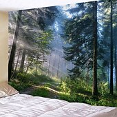 billige Skogteppe-stor veggteppe kunst dekor teppe gardin hengende hjem soverom stue dekorasjon tåkete skog billedvev veggteppe natur landskap billedvev