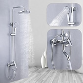 cheap Shower Faucets-Shower Faucet,Shower System Rainfall Shower Head System Set Handshower Included pullout Multi Spray Shower Contemporary Traditional Electroplated Mount Outside Ceramic Valve Bath Shower Mixer Taps