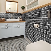 voordelige Tegelstickers-15x30cm 6 stks tegels muurstickers tegel verf backsplash verwijderbare waterdichte zelfklevende stickers woondecoratie woonkamer keuken badkamer decor (zwart, zelfklevende decoratieve muursticker