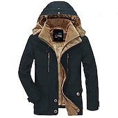 billiga Herrjackor och -rockar-herr vinter fleecejacka militära taktiska jackor tjocka varma jackor avtagbar luva vindjacka sport trenchcoats topp parka plus size fleecefoder flerfickor fritids ytterkläder brun