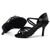abordables Chaussures de danses latines-chaussures à talons de danse latine à lanières en satin pour femmes avec semelle en daim souple - chaussures de spectacle de salle de bal