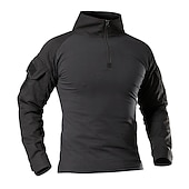 abordables Polo clásico para hombre-Hombre Camisa de combate Camisa militar táctica Manga Larga Camiseta Al aire libre Transpirable Secado rápido Multi bolsillo Ligero Verano Primavera Poliéster Patrón de pitón negro de policía Negro