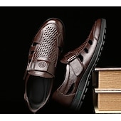 voordelige Jurk sandalen-Bruine, ademende sandalen met gesloten neus van imitatieleer voor heren – casual instapschoenen met uitsparingen voor zomerse wandelingen, dagelijks gebruik en buitenactiviteiten