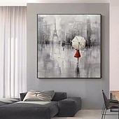 abordables Pinturas de paisajes-pintura al óleo de gran tamaño 100% hecho a mano arte de pared pintado a mano sobre lienzo torre eiffel mujeres sostienen un paraguas decoración moderna contemporánea decoración del hogar lienzo