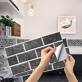 voordelige Tegelstickers-15x30cm 6 stks tegels muurstickers tegel verf backsplash verwijderbare waterdichte zelfklevende stickers woondecoratie woonkamer keuken badkamer decor (zwart, zelfklevende decoratieve muursticker