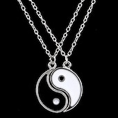 billige Halskjeder-yin yang venn eller par armbånd med halskjedesett, 2 stykker matchende yin yang justerbart ledningsarmbånd, 2 stk yin yang par anheng halskjede kjede for vennskap kjæreste kjæreste (sølv)