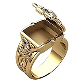 cheap Rings-Men&#039;s Ring with Secret Compartment Mini Clamshell Storage Box Design Retro Carved Band Rings Punk Hip Hop Party Jewelry Unique Gift for Men Women Rapper Biker Gold/Wedding Party / Color Size 6-14