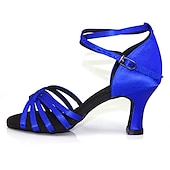 abordables Chaussures de danses latines-Chaussures de danse latine à talons en satin pour femmes – Chaussures de salsa à lanières avec bride à la cheville pour les performances et les entraînements