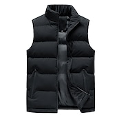 お買い得  ジレ-男性用 パファーベスト フォーマル レギュラー カジュアル 保温 高通気性 冬 秋 純色 ブルー ブラック ルビーレッド パファージャケット