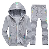 cheap Basic Tracksuits-Men&#039;s Tracksuit Sweatsuit Jogging Suits Black Blue Light Grey Hooded Letter Zipper Pocket 2 Piece Sports Streetwear Streetwear Cool Casual Spring &amp;  Fall Clothing Apparel Hoodies Sweatshirts