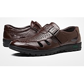 voordelige Jurk sandalen-Bruine, ademende sandalen met gesloten neus van imitatieleer voor heren – casual instapschoenen met uitsparingen voor zomerse wandelingen, dagelijks gebruik en buitenactiviteiten