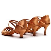 abordables Chaussures de danses latines-chaussures à talons de danse latine à lanières en satin pour femmes avec semelle en daim souple - chaussures de spectacle de salle de bal