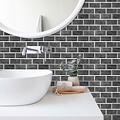 voordelige Tegelstickers-15x30cm 6 stks tegels muurstickers tegel verf backsplash verwijderbare waterdichte zelfklevende stickers woondecoratie woonkamer keuken badkamer decor (zwart, zelfklevende decoratieve muursticker