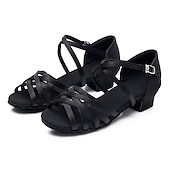 voordelige Dansschoenen voor kinderen-Meisjes satijnen latin dansschoenen met bandjes, flexibele zool en lage hak – ideaal voor ballroom- of salsa-optredens