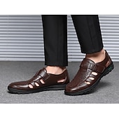 voordelige Jurk sandalen-Bruine, ademende sandalen met gesloten neus van imitatieleer voor heren – casual instapschoenen met uitsparingen voor zomerse wandelingen, dagelijks gebruik en buitenactiviteiten