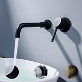 cheap Wall Mount-Bathroom Sink Mixer Faucet Wall Mounted, 2 Holes Single Handle Wash Basin Sink Mixer Brass Taps Rough in Valve with Cold Hot Water Hose, Aged Bronze/Black Satin Nickel/Bright Chrome