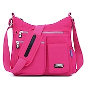 cheap Crossbody Bags-Black Nylon Crossbody Bag for Women – Lightweight Travel Shoulder Bag with Multiple Zipper Pockets