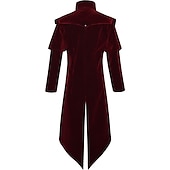 cheap Outerwear-Vintage Gothic Medieval Coat Masquerade Outerwear Prince Vampire Plague Doctor Solid Colored Fancy Dress Men&#039;s Fantasy Royal Steampunk Halloween Carnival Masquerade Party Adults&#039; Coat