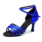 abordables Chaussures de danses latines-Chaussures de danse latine à talons en satin pour femmes – Chaussures de salsa à lanières avec bride à la cheville pour les performances et les entraînements