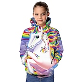 preiswerte Mädchen 3D Cartoon-Kinder Mädchen Einhorn rosa Kapuzenpullover und Sweatshirt 3D-Druck Oberteile Langarm Regenbogenherz sportlich errötend rosa Kinderoberteile aktiv süß