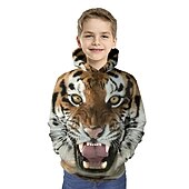 cheap Boy&#039;s 3D Animals-Kids Toddler Boys&#039; Hoodie &amp; Sweatshirt Long Sleeve Tiger Print Color Block Geometric 3D Print Brown Children Tops Active Basic