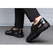 voordelige Jurk sandalen-Bruine, ademende sandalen met gesloten neus van imitatieleer voor heren – casual instapschoenen met uitsparingen voor zomerse wandelingen, dagelijks gebruik en buitenactiviteiten