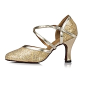 voordelige Ballroomschoenen &amp; moderne dansschoenen-zilveren glitter dansschoenen met kruisband en gesp detail – comfortabele ballroom en latin dans hakken voor vrouwen