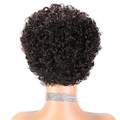 economico Parrucche di capelli veri senza cuffia-parrucca di capelli umani di remy taglio pixie per le donne nere breve afro ricci capelli brasiliani parrucca a buon mercato senza cappuccio parrucca di capelli umani nero naturale # 1b per la festa