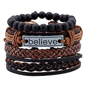 preiswerte Tragbare Accessoires-4-teiliges explosives Zubehör-Believe-Set, Herren-Rindslederarmband, Retro-gewebtes DIY-Lederarmband