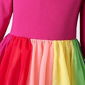 tanie Casualowe sukienki-Brzdąc Dla dziewczynek Sukienka Kolorowy blok Tęczowy Długi rękaw Ślub Rocznica Prezenty bożonarodzeniowe Niejednolita całość Elegancja Boho Piękny Bawełna Poliester Maxi Sukienka tiulowa Jesień Zima