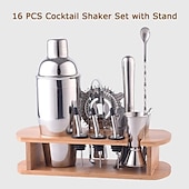 رخيصةأون كاسات الشراب-bartender kit cocktail shaker mixer stainless steel 350ml bar tool set with elegant bamboo stand perfect home bartending kit and martini cocktail shaker set