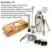 رخيصةأون كاسات الشراب-bartender kit cocktail shaker mixer stainless steel 350ml bar tool set with elegant bamboo stand perfect home bartending kit and martini cocktail shaker set