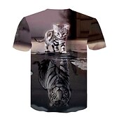 お買い得  アニマルプリントTシャツ-男性用 男女兼用 猫 3D シャツ Tシャツ 半袖 Tシャツ 3Dプリント クルーネック シャツ デザイナー ベーシック アニマル カジュアル 日常 ブラック / グレー 夏 衣類 標準 S M L XL XXL 3XL 4XL
