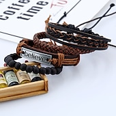 preiswerte Tragbare Accessoires-4-teiliges explosives Zubehör-Believe-Set, Herren-Rindslederarmband, Retro-gewebtes DIY-Lederarmband