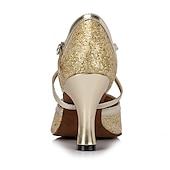 voordelige Ballroomschoenen &amp; moderne dansschoenen-zilveren glitter dansschoenen met kruisband en gesp detail – comfortabele ballroom en latin dans hakken voor vrouwen