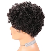 economico Parrucche di capelli veri senza cuffia-parrucca di capelli umani di remy taglio pixie per le donne nere breve afro ricci capelli brasiliani parrucca a buon mercato senza cappuccio parrucca di capelli umani nero naturale # 1b per la festa