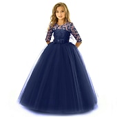 cheap Flower Girl's Dresses-Kids Girls' Flower Girl Dress Dress Half Sleeve Wedding Party Lace up Mesh Elegant Vintage Maxi Swing Dress A Line Dress Spring Fall 3-12 Years White Light Green Pink