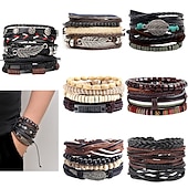 baratos jóias e colares e anéis masculinos-Homens 1pç Abotoaduras Pulseiras de couro Pulseiras de fio de memória Presente Diário Clássico Retro Punk Clássico Preto e Prateado Vermelho / Laranja Castanho Claro