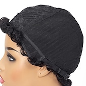 economico Parrucche di capelli veri senza cuffia-parrucca di capelli umani di remy taglio pixie per le donne nere breve afro ricci capelli brasiliani parrucca a buon mercato senza cappuccio parrucca di capelli umani nero naturale # 1b per la festa