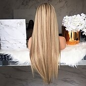economico Parrucche trendy sintetiche-parrucche marroni per le donne parrucche bionde lunghe oro chiaro parrucche rosa ombre capelli sintetici capelli evidenziati parrucche scure radici 26 pollici