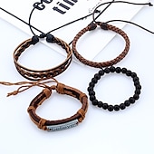 preiswerte Tragbare Accessoires-4-teiliges explosives Zubehör-Believe-Set, Herren-Rindslederarmband, Retro-gewebtes DIY-Lederarmband