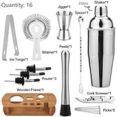 رخيصةأون كاسات الشراب-bartender kit cocktail shaker mixer stainless steel 350ml bar tool set with elegant bamboo stand perfect home bartending kit and martini cocktail shaker set