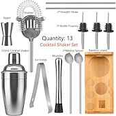رخيصةأون كاسات الشراب-bartender kit cocktail shaker mixer stainless steel 350ml bar tool set with elegant bamboo stand perfect home bartending kit and martini cocktail shaker set