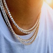 economico Gioielli, collane e anelli da uomo-Per uomo 1 pc Gemelli Collane a catena collana lunga Da sera Mascherata Catena da tennis pavimentare Punk blinging Argento Dorato