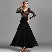 cheap Ballroom Dancewear-Ballroom Dance Dress Ruching Split Joint Women&#039;s Performance Training Long Sleeve Natural Lace Milk Fiber